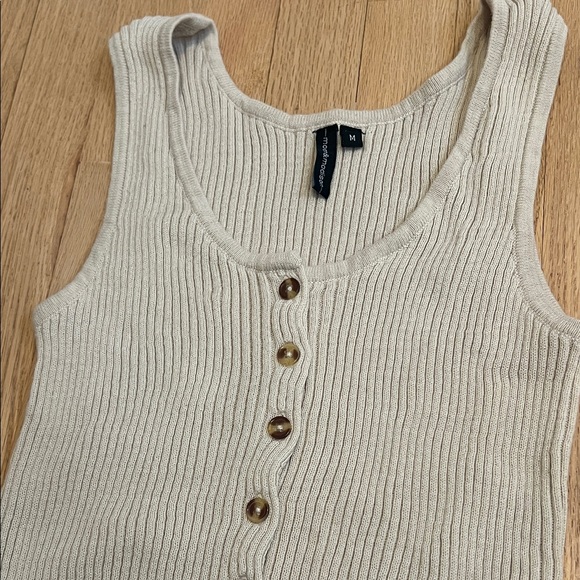 moon & madison Neutral Ribbed Button-Front Tank - Picture 3 of 5